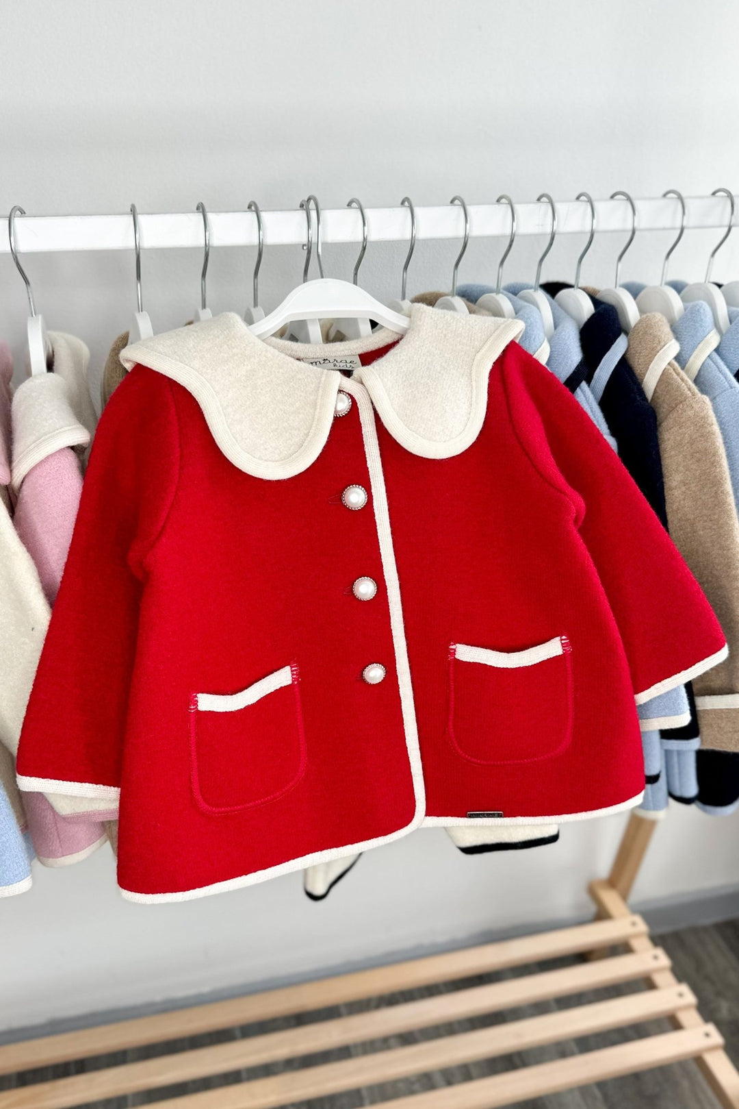 MARAE Kids "Eleanor" Red & Ivory Merino Wool Coat - Millie and John