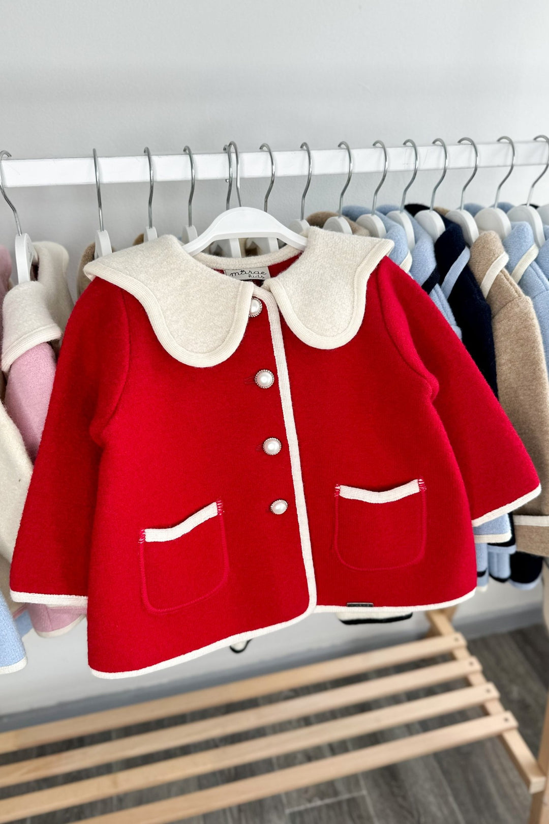 MARAE Kids "Eleanor" Red & Ivory Merino Wool Coat - Millie and John