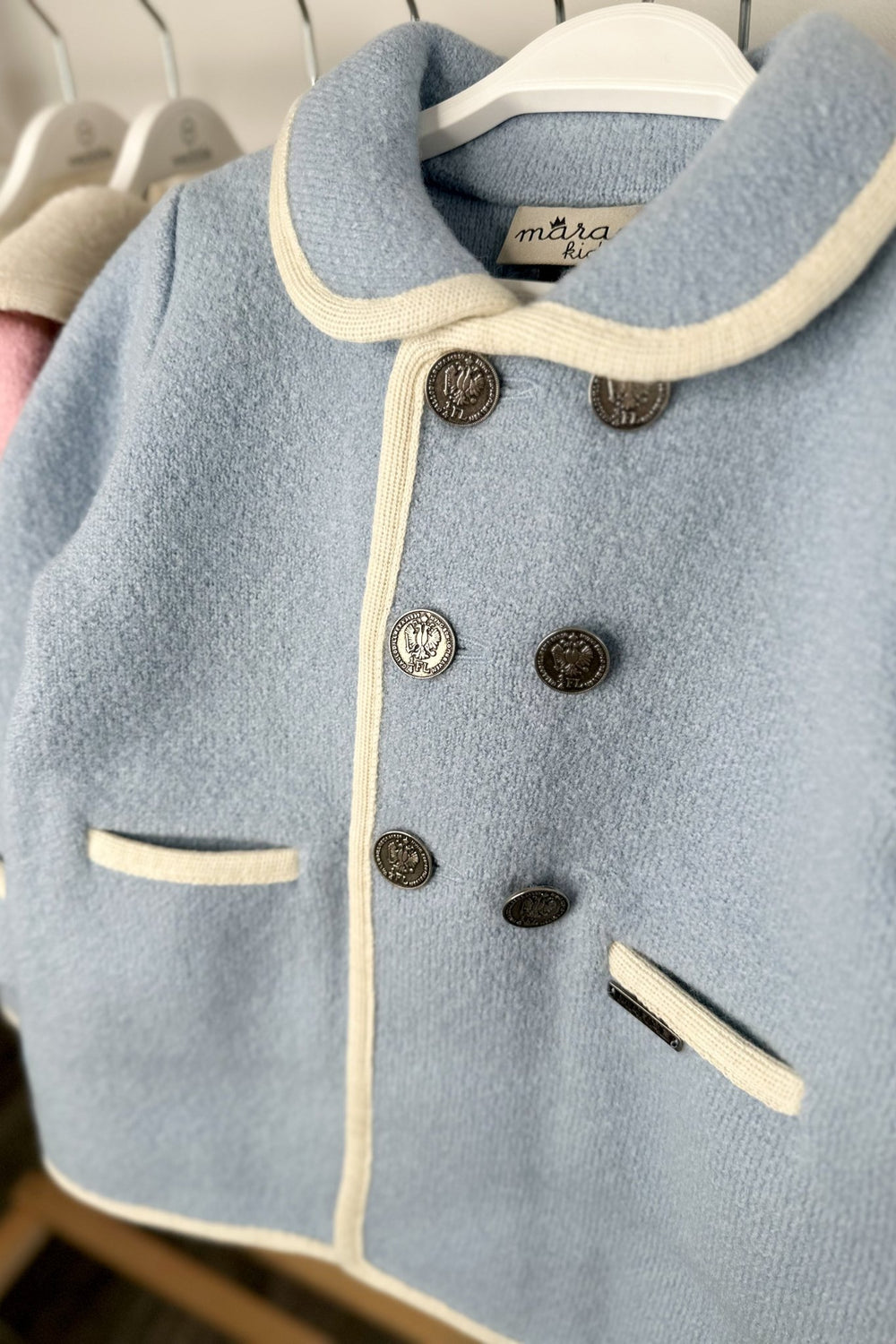 MARAE Kids "George" Light Blue & Ivory Merino Wool Coat - Millie and John