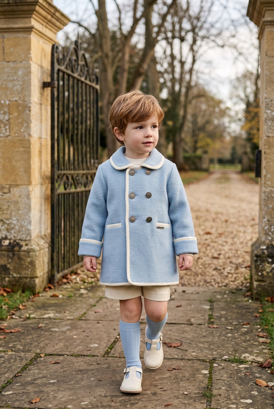 MARAE Kids "George" Light Blue & Ivory Merino Wool Coat - Millie and John