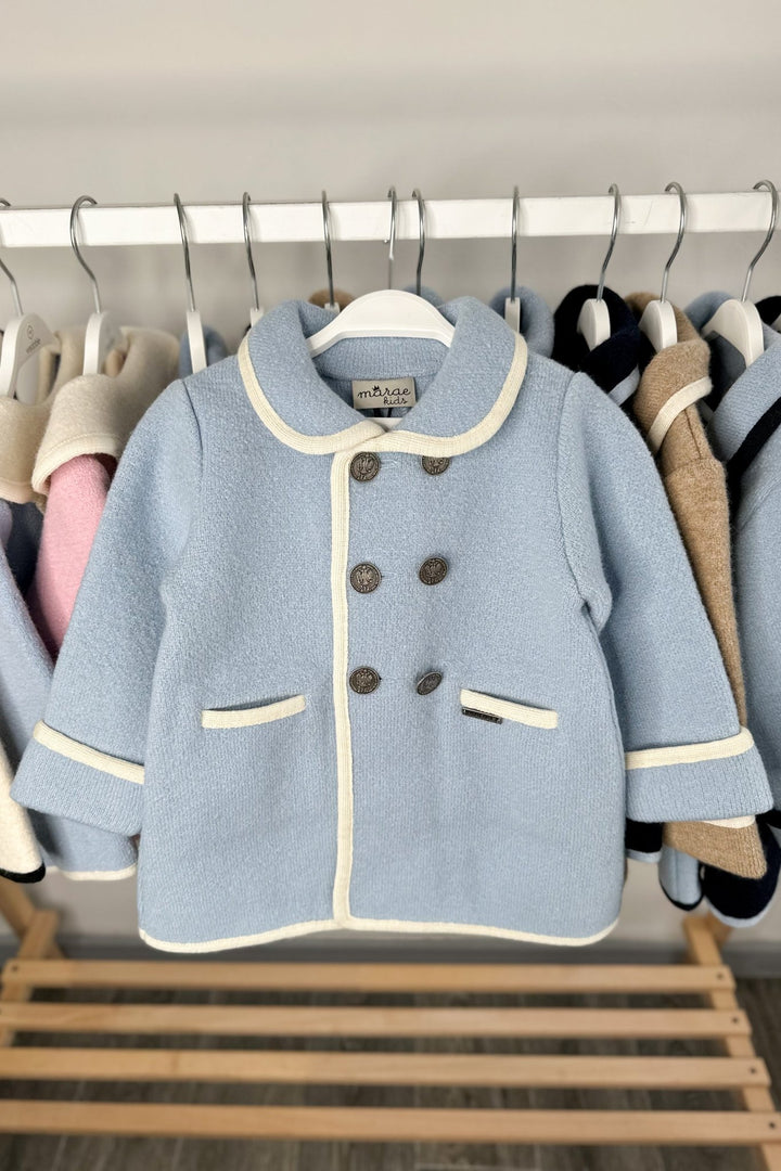MARAE Kids "George" Light Blue & Ivory Merino Wool Coat - Millie and John
