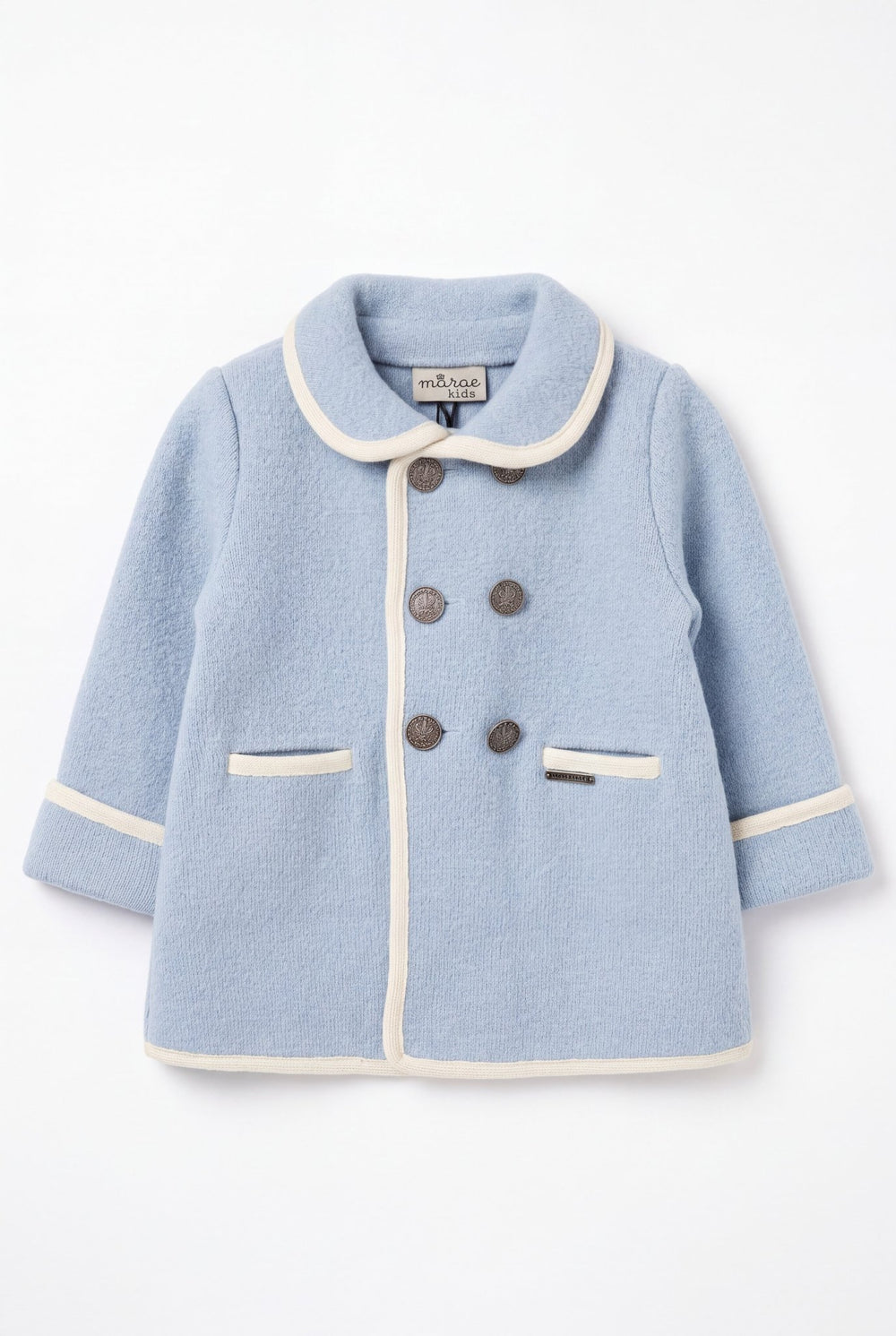 MARAE Kids "George" Light Blue & Ivory Merino Wool Coat - Millie and John