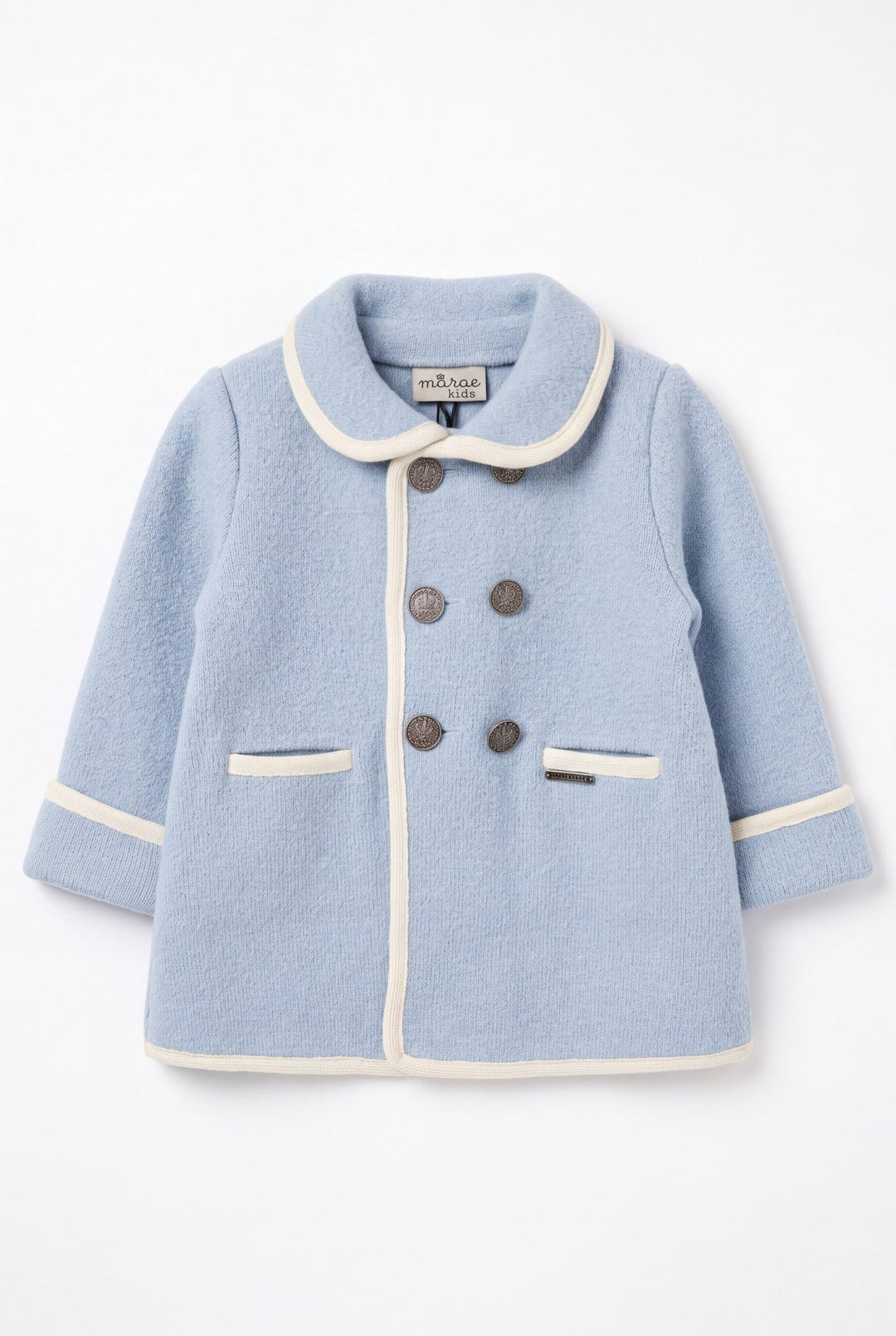 MARAE Kids "George" Light Blue &amp; Ivory Merino Wool Coat - Millie and John