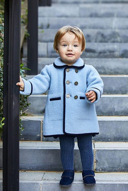 MARAE Kids "George" Light Blue & Navy Merino Wool Coat - Millie and John