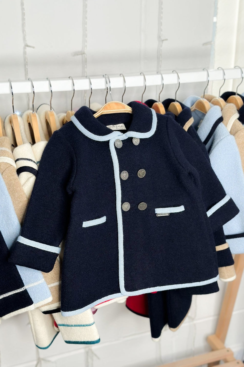 MARAE Kids "George" Navy & Light Blue Merino Wool Coat - Millie and John