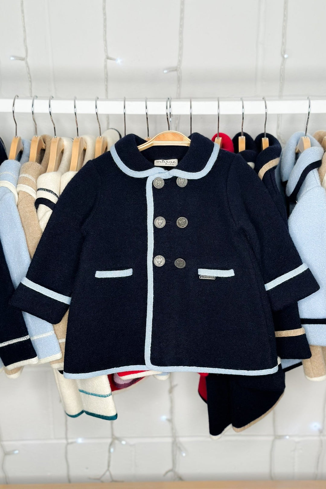 MARAE Kids "George" Navy & Light Blue Merino Wool Coat - Millie and John