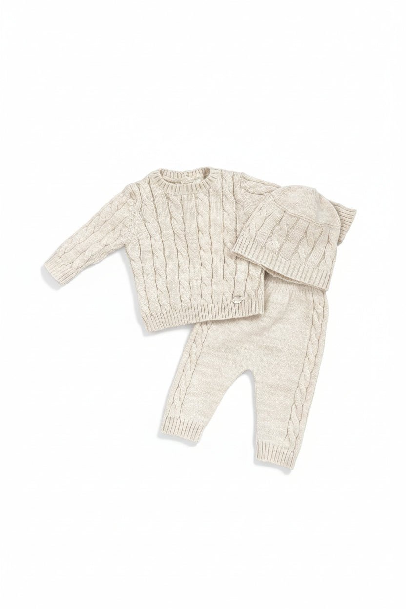 Martín Aranda "Alaric" Beige Cable Knit Top, Trousers & Hat - Millie and John