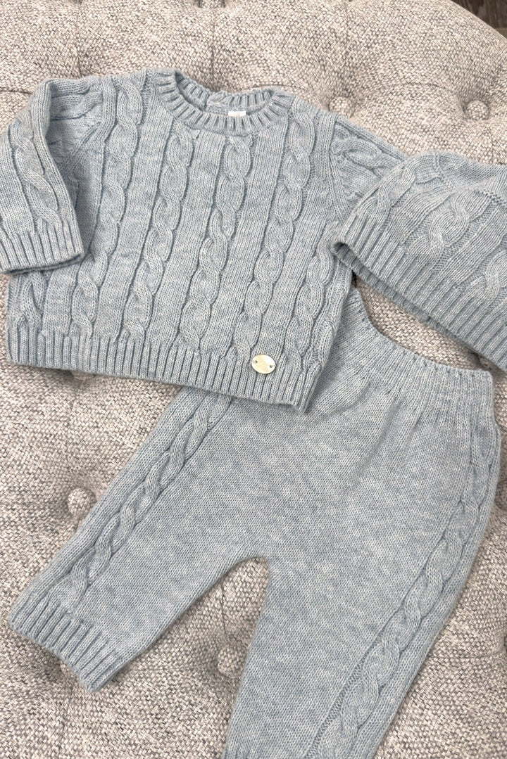 Martín Aranda "Alaric" Powder Blue Cable Knit Top, Trousers & Hat - Millie and John