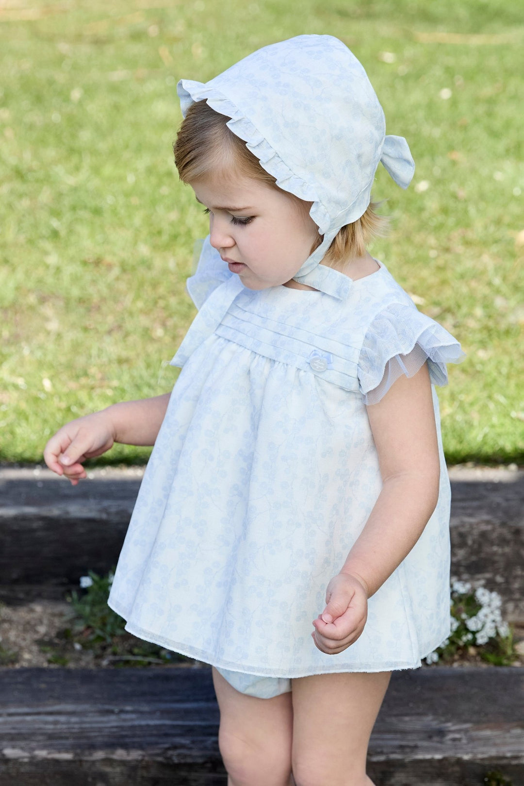 Martín Aranda "Alessandra" Pale Blue Floral Tulle Dress & Bloomers - Millie and John
