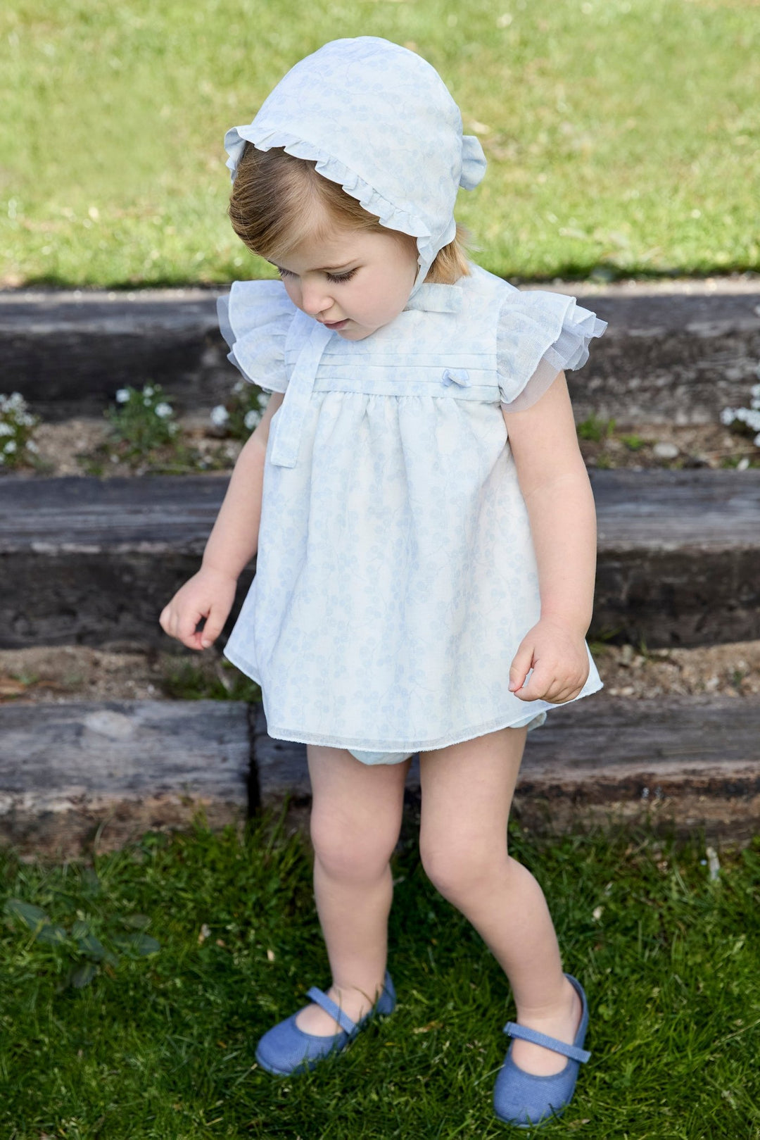 Martín Aranda "Alessandra" Pale Blue Floral Tulle Dress & Bloomers - Millie and John