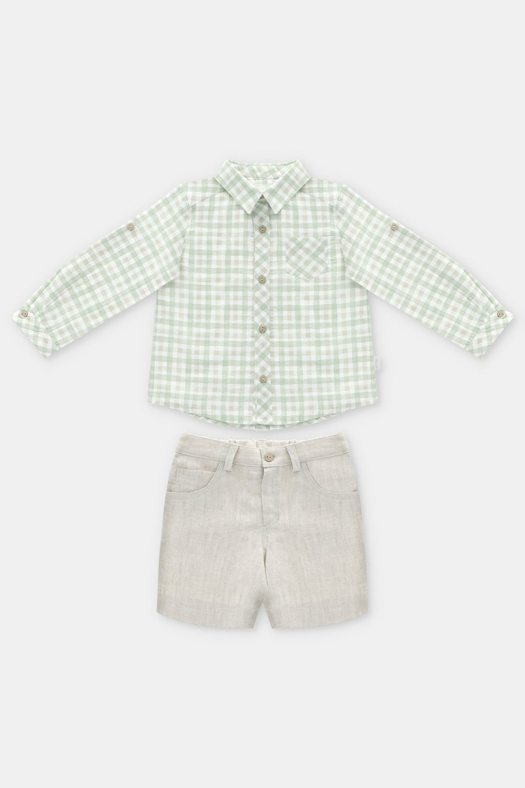 Martín Aranda "Ambrose" Sage Green Gingham Shirt & Shorts - Millie and John