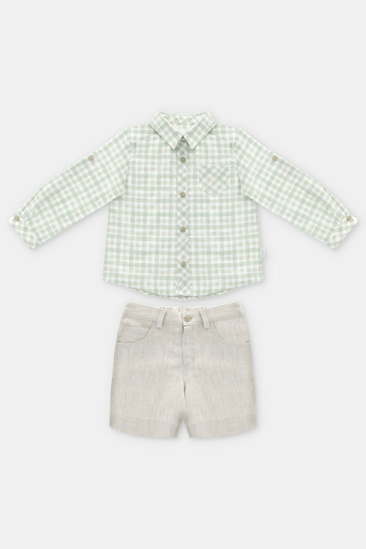 Martín Aranda "Ambrose" Sage Green Gingham Shirt & Shorts - Millie and John