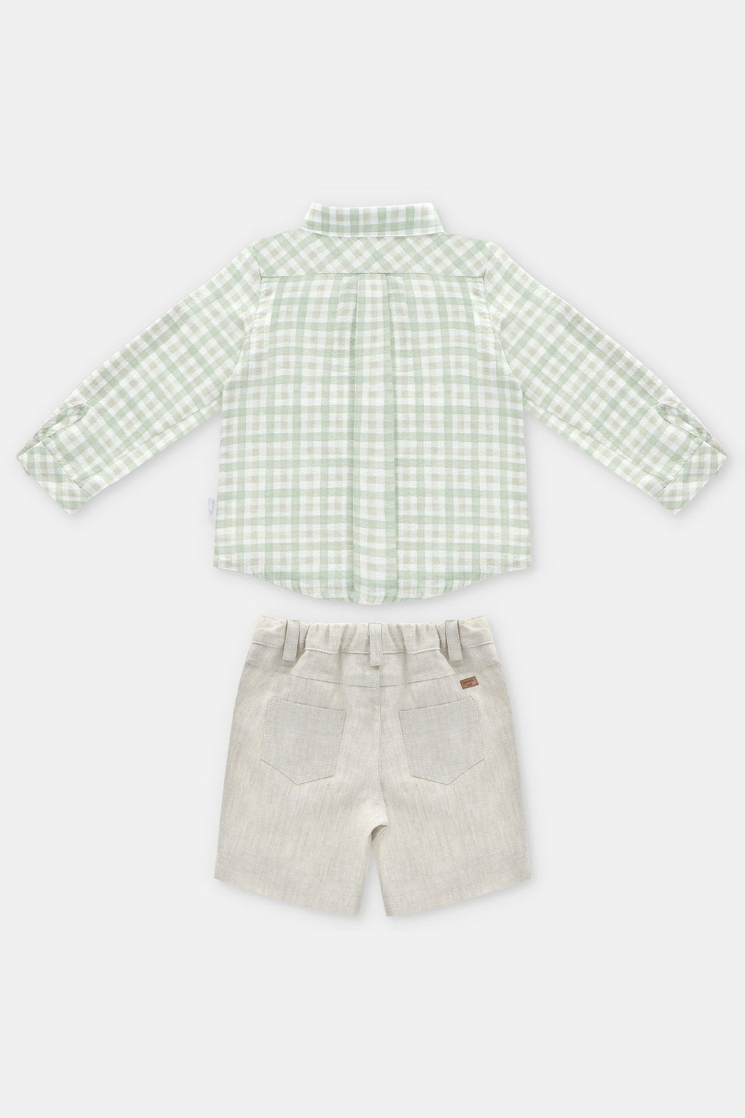 Martín Aranda "Ambrose" Sage Green Gingham Shirt & Shorts - Millie and John