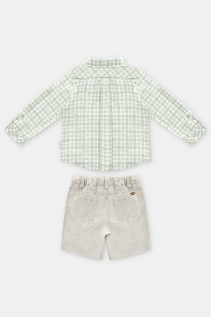 Martín Aranda "Ambrose" Sage Green Gingham Shirt & Shorts - Millie and John