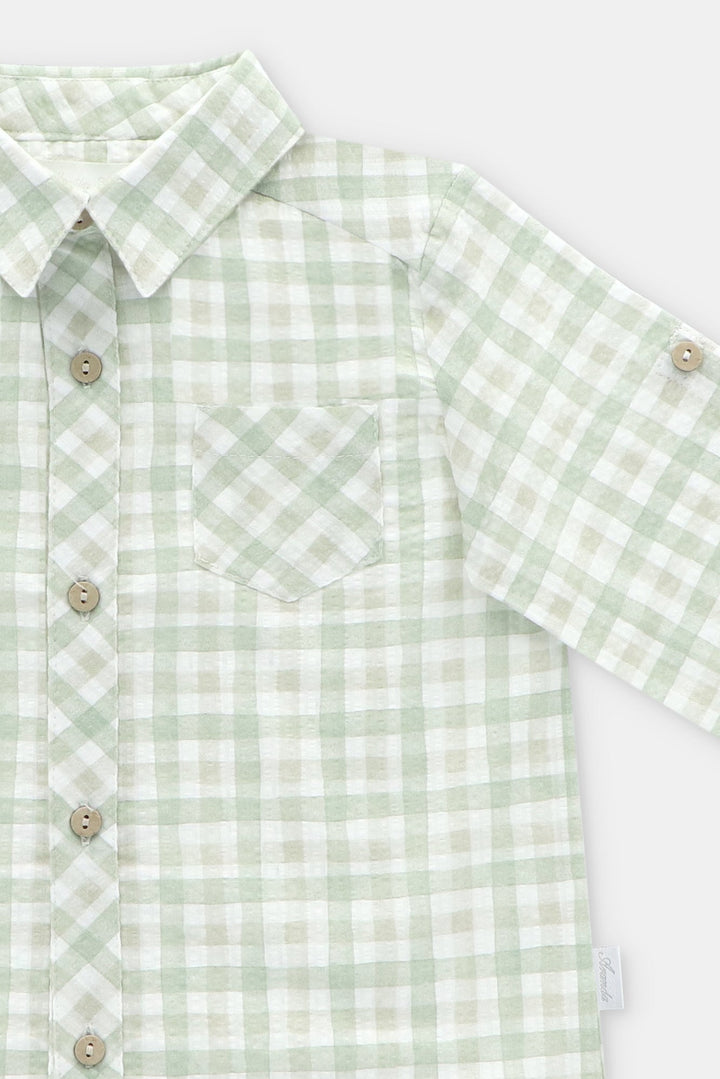 Martín Aranda "Ambrose" Sage Green Gingham Shirt & Shorts - Millie and John
