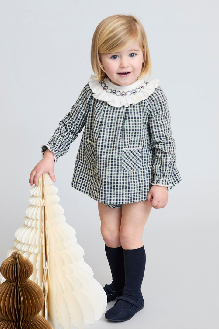 Martín Aranda "Arabella" Navy Tartan Dress & Bloomers - Millie and John