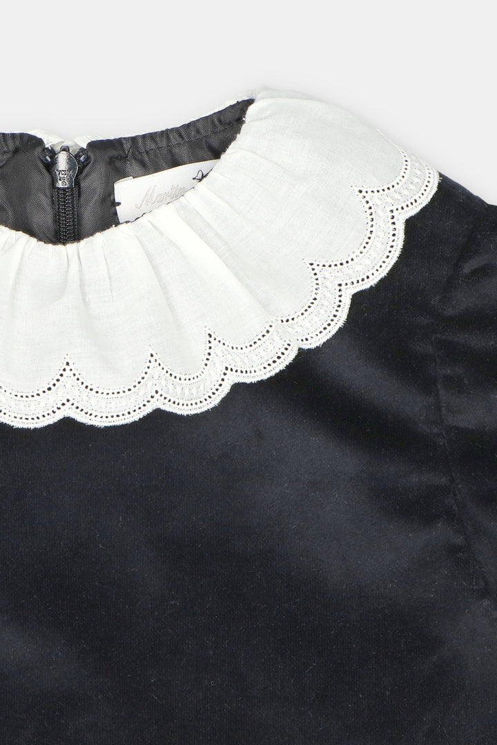 Martín Aranda “Cecily” Black Velvet Ruffle Collar Dress - Millie and John