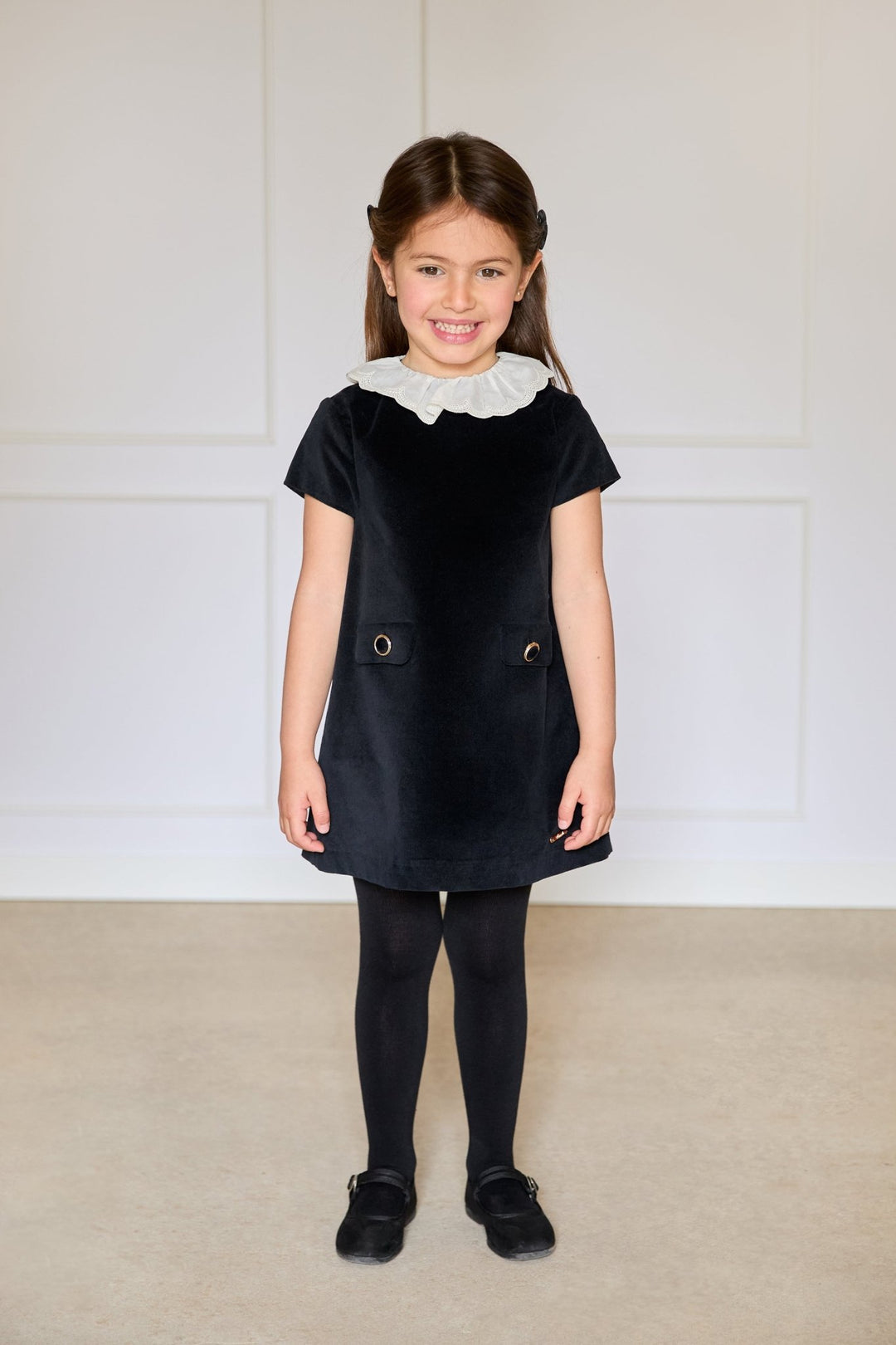 Martín Aranda “Cecily” Black Velvet Ruffle Collar Dress - Millie and John