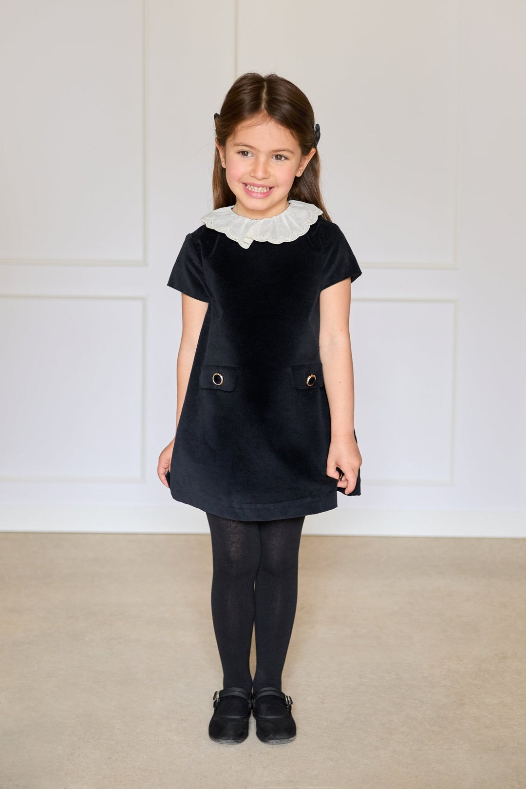 Martín Aranda “Cecily” Black Velvet Ruffle Collar Dress - Millie and John