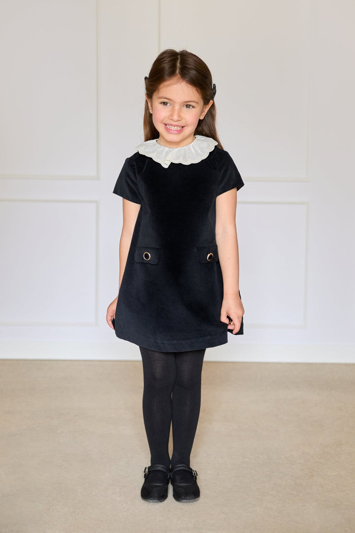 Martín Aranda “Cecily” Black Velvet Ruffle Collar Dress - Millie and John