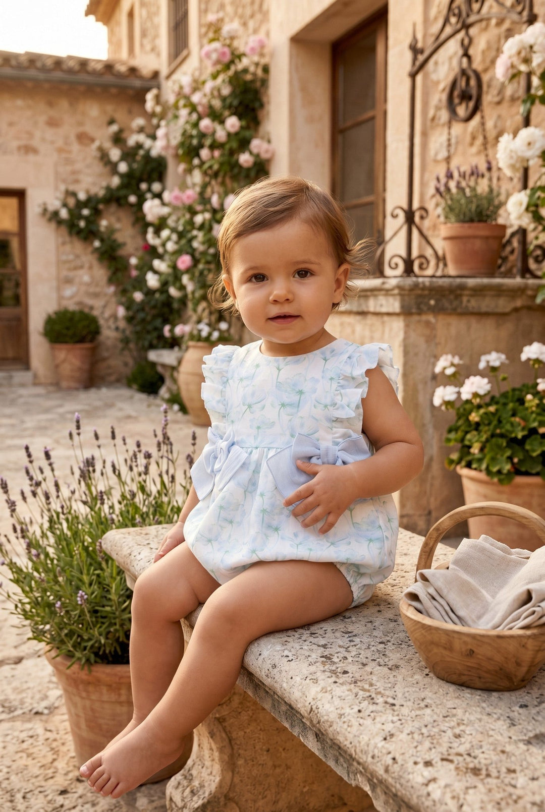 Martín Aranda "Celeste" Blue Watercolour Floral Shortie - Millie and John