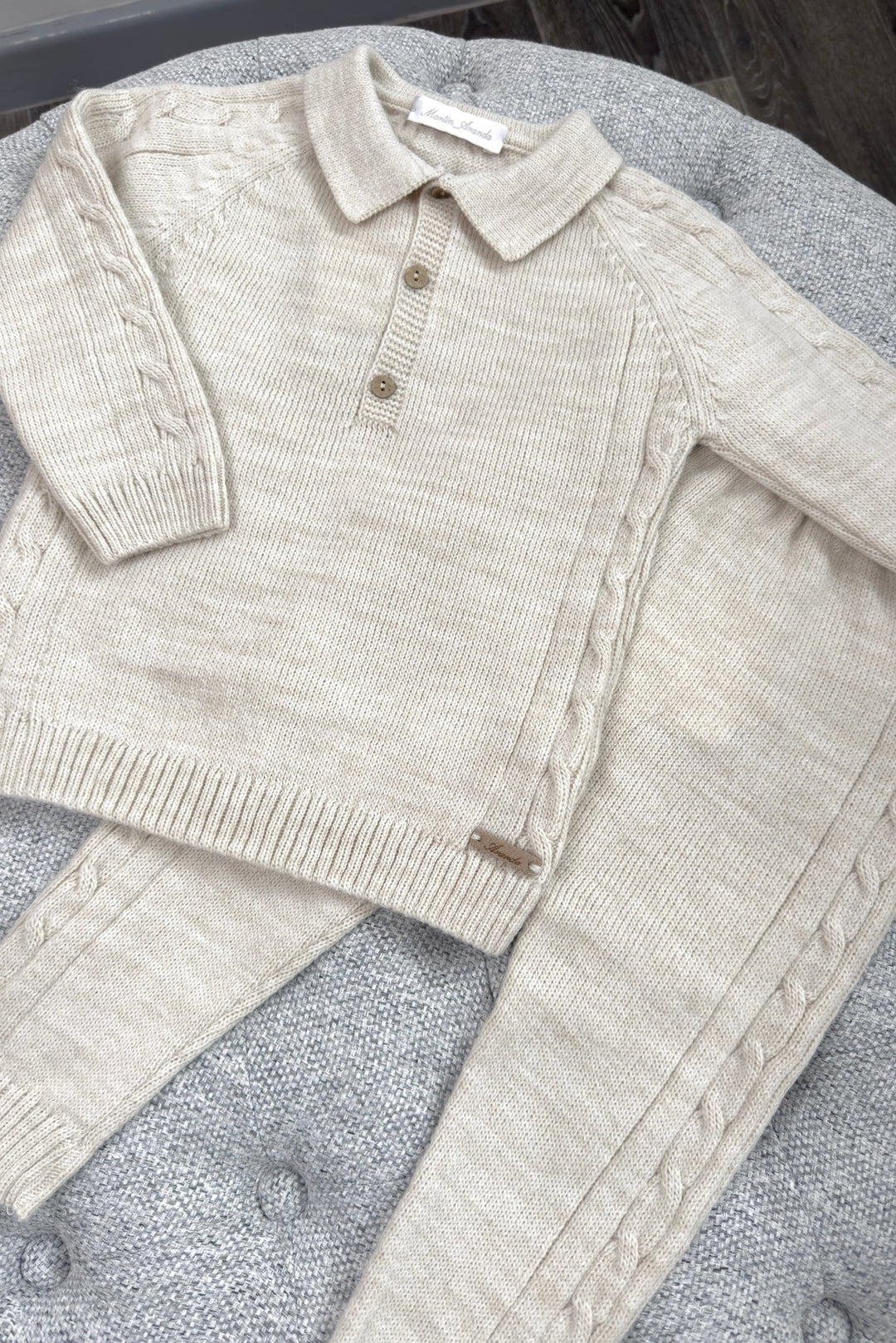 Martín Aranda "Dario" Beige Cable Knit Polo Top & Trousers - Millie and John