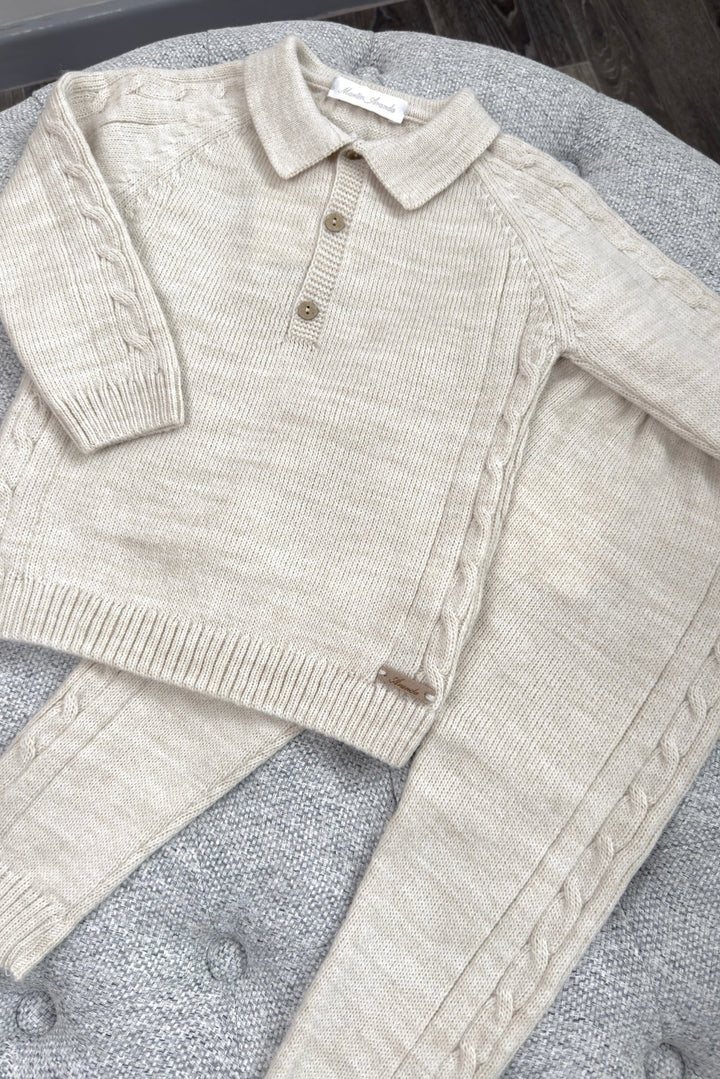 Martín Aranda "Dario" Beige Cable Knit Polo Top & Trousers - Millie and John