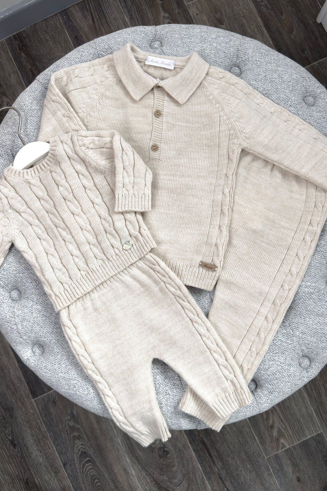 Martín Aranda "Dario" Beige Cable Knit Polo Top & Trousers - Millie and John