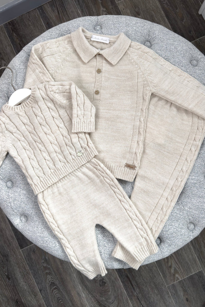 Martín Aranda "Dario" Beige Cable Knit Polo Top & Trousers - Millie and John