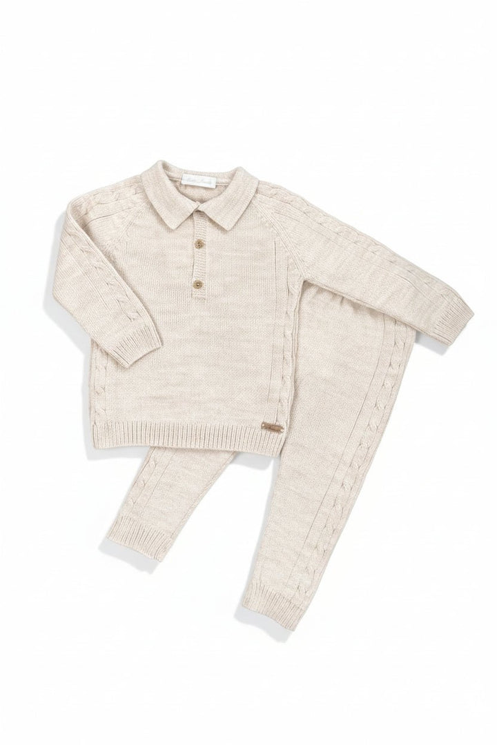 Martín Aranda "Dario" Beige Cable Knit Polo Top & Trousers - Millie and John