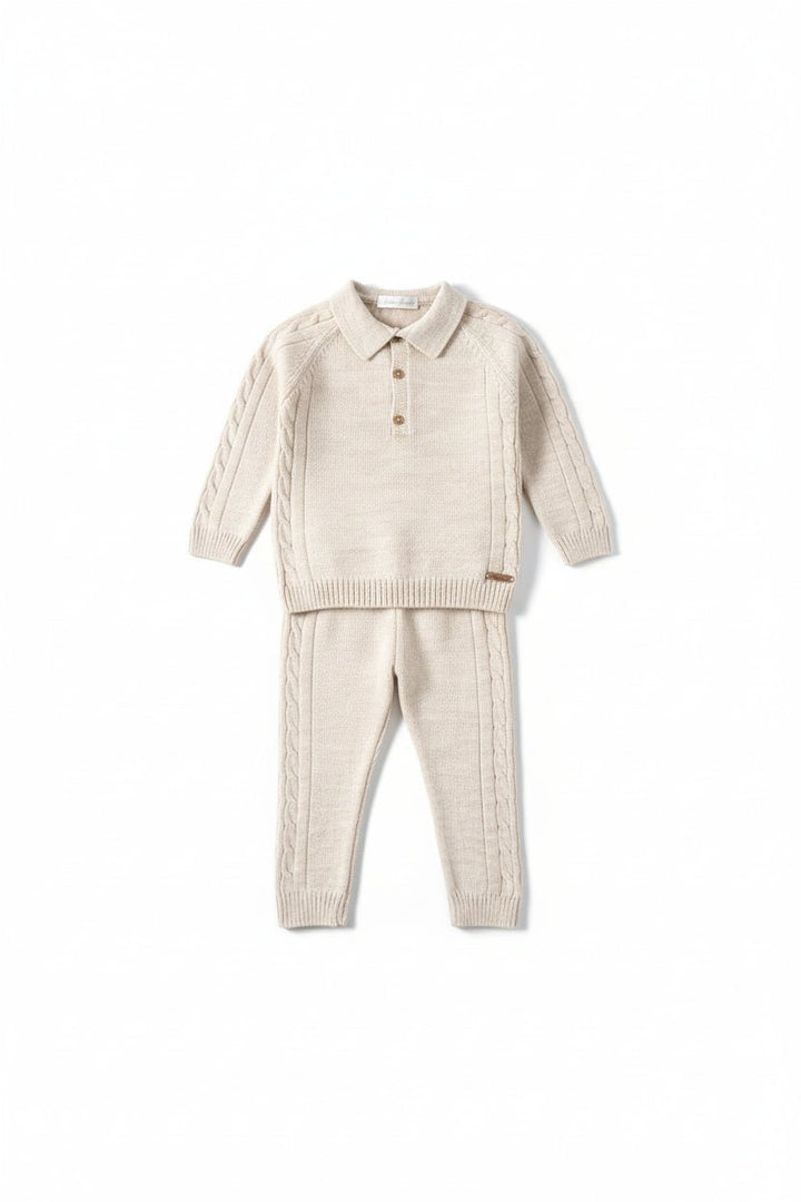 Martín Aranda "Dario" Beige Cable Knit Polo Top & Trousers - Millie and John