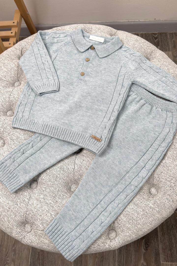 Martín Aranda "Dario" Powder Blue Cable Knit Polo Top & Trousers - Millie and John