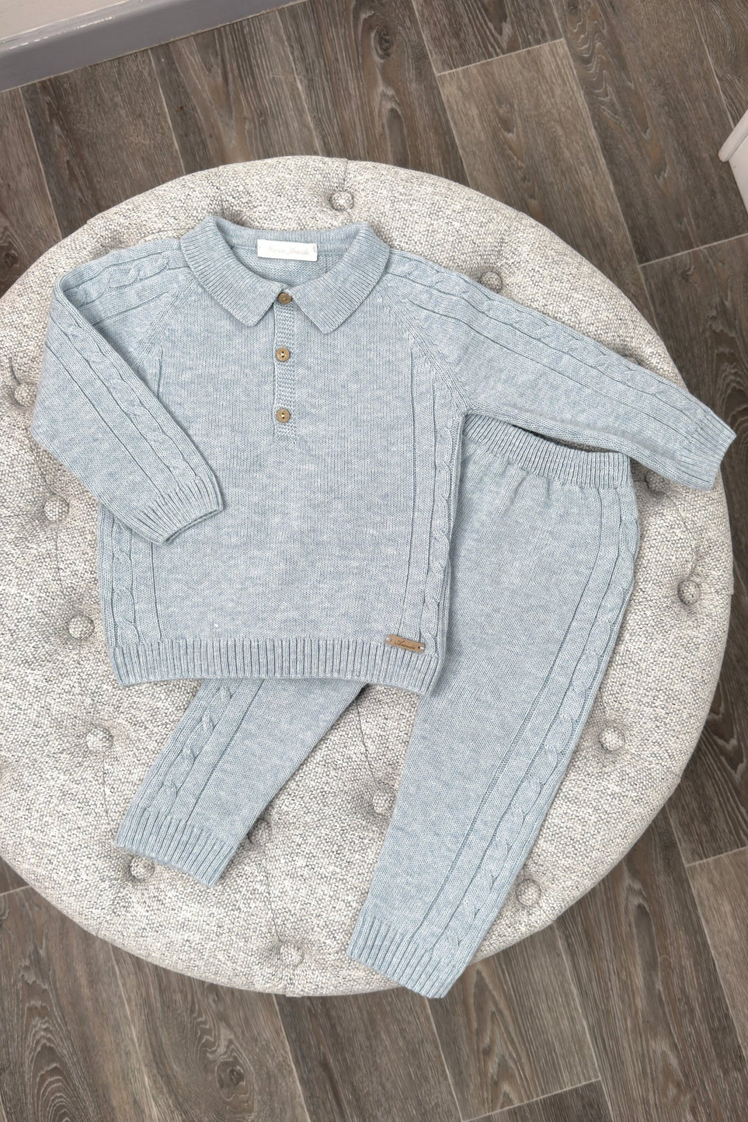 Martín Aranda "Dario" Powder Blue Cable Knit Polo Top & Trousers - Millie and John