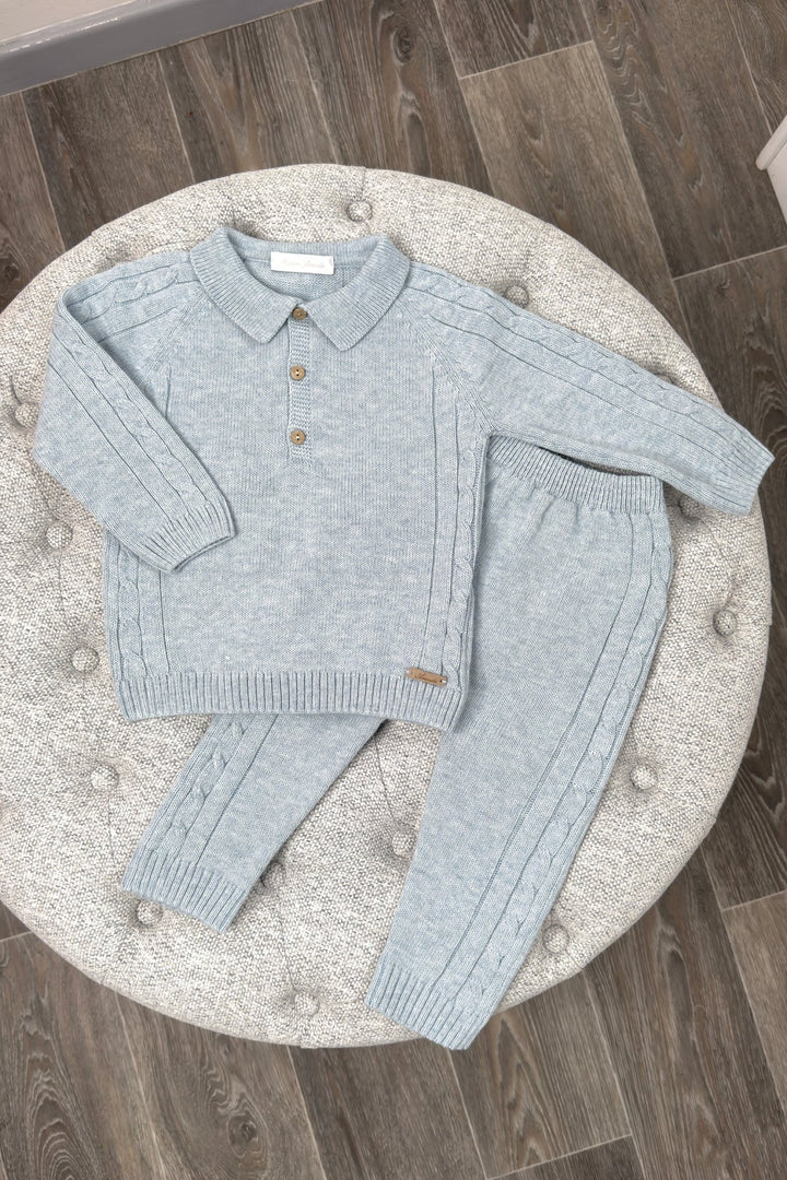 Martín Aranda "Dario" Powder Blue Cable Knit Polo Top & Trousers - Millie and John