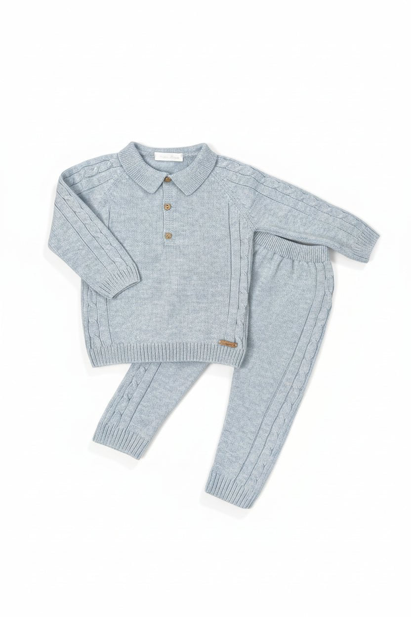 Martín Aranda "Dario" Powder Blue Cable Knit Polo Top & Trousers - Millie and John