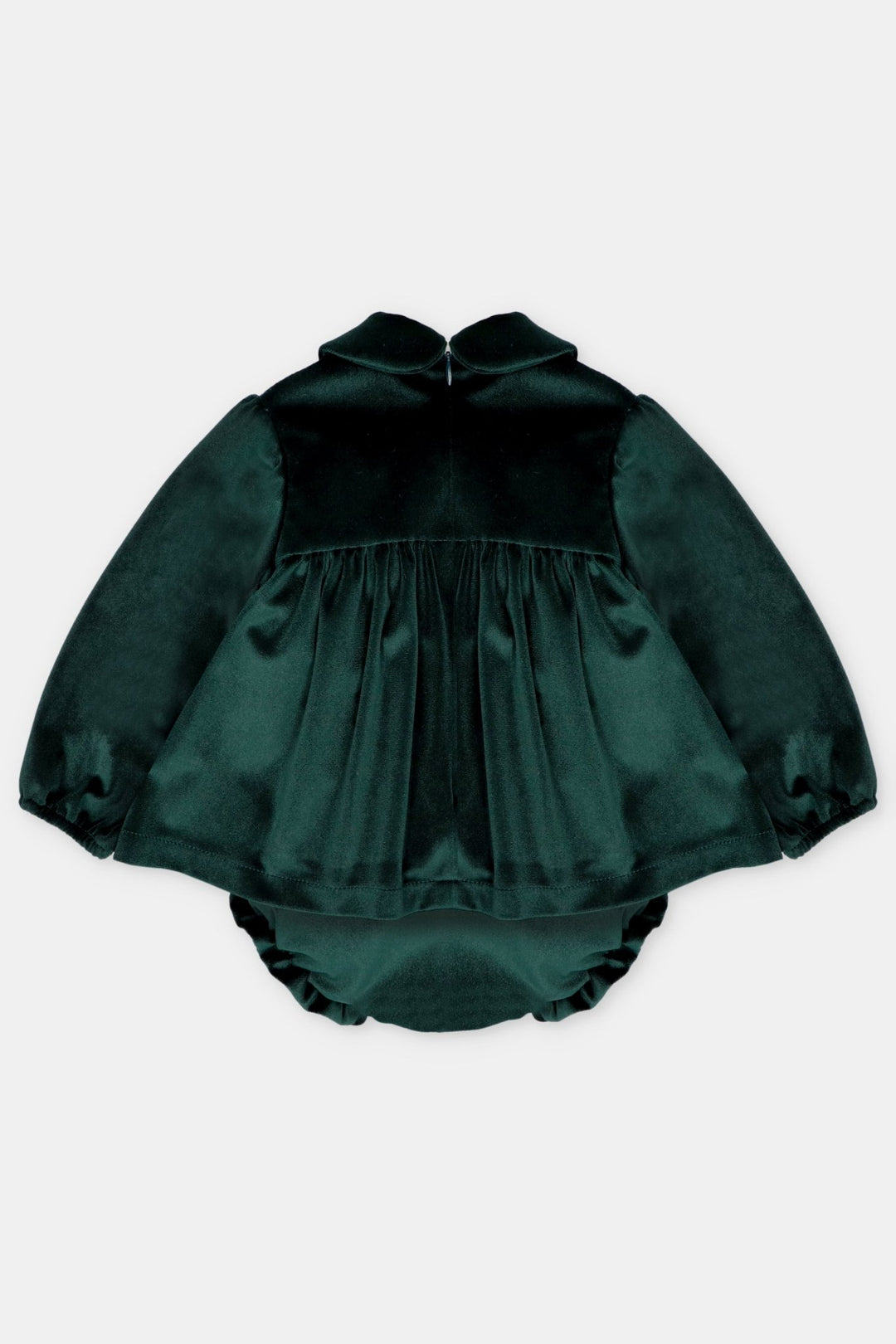 Martín Aranda "Dorothy" Bottle Green Velvet Smocked Dress &amp; Bloomers - Millie and John