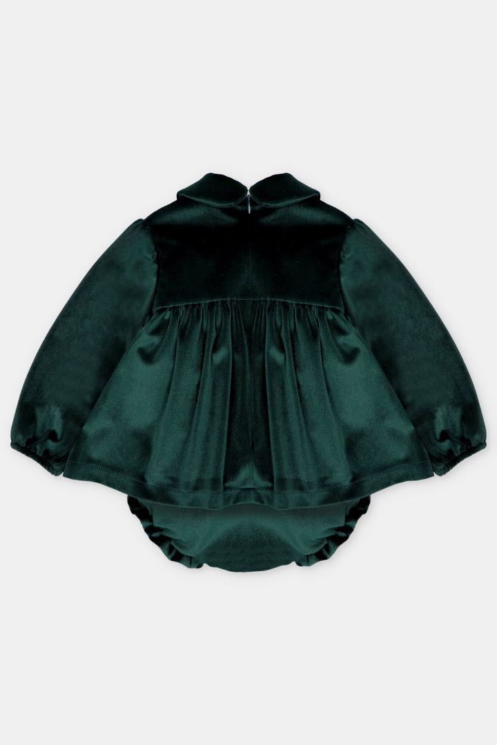 Martín Aranda "Dorothy" Bottle Green Velvet Smocked Dress &amp; Bloomers - Millie and John