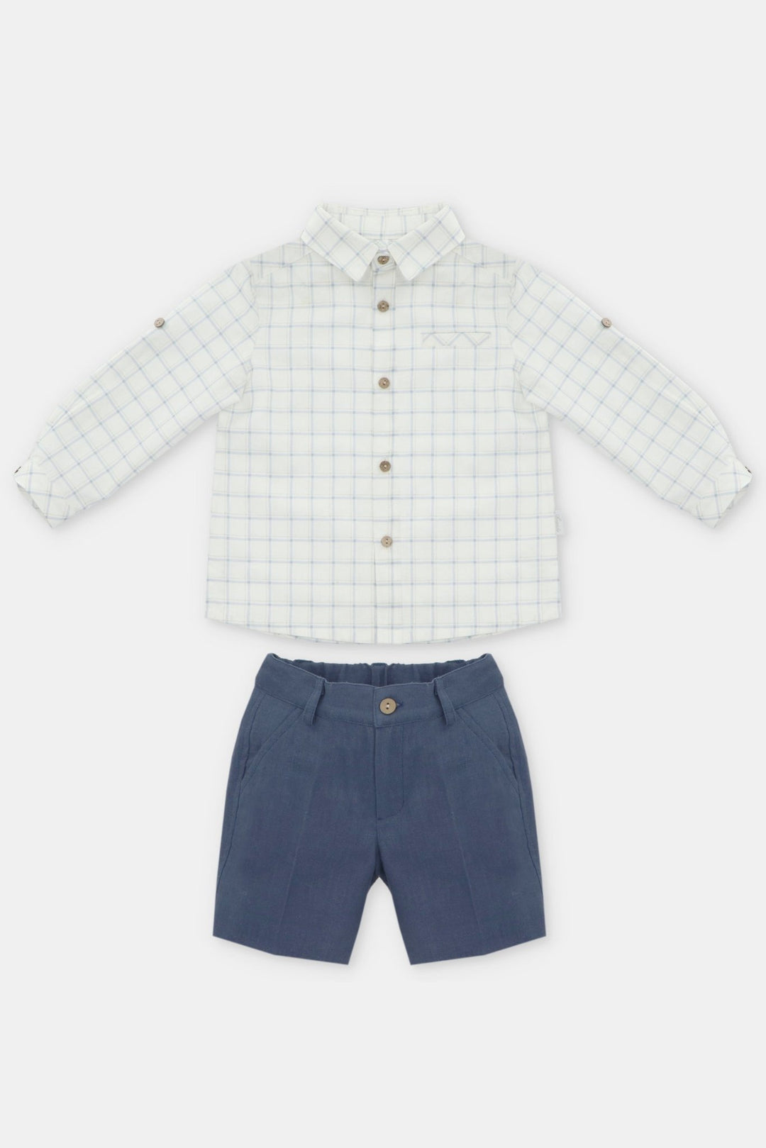 Martín Aranda "Edmund" Sky Blue Checked Shirt & Shorts - Millie and John