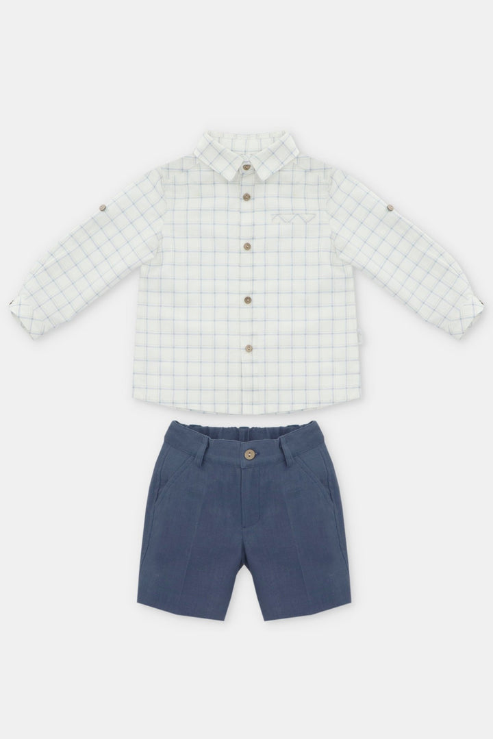 Martín Aranda "Edmund" Sky Blue Checked Shirt & Shorts - Millie and John