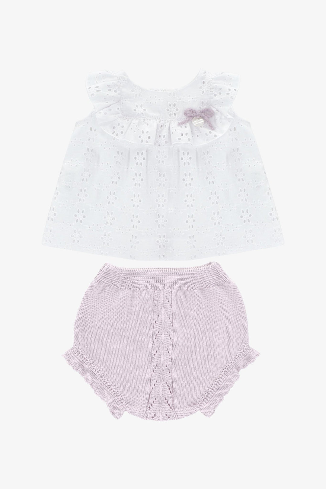 Martín Aranda "Elia" White Broderie Anglaise Blouse & Lilac Knit Bloomers - Millie and John