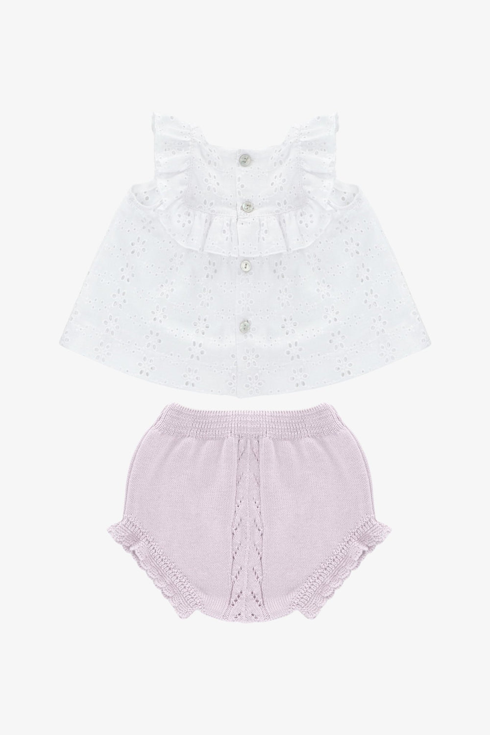 Martín Aranda "Elia" White Broderie Anglaise Blouse & Lilac Knit Bloomers - Millie and John