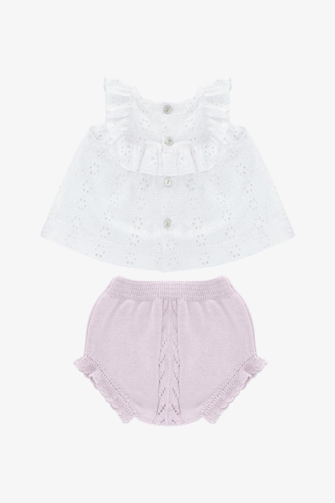 Martín Aranda "Elia" White Broderie Anglaise Blouse & Lilac Knit Bloomers - Millie and John