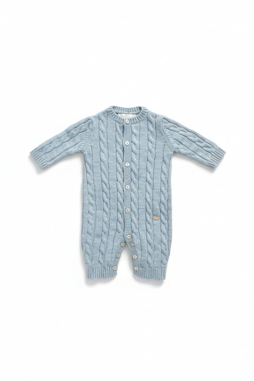 Martín Aranda "Elian" Powder Blue Cable Knit Romper - Millie and John