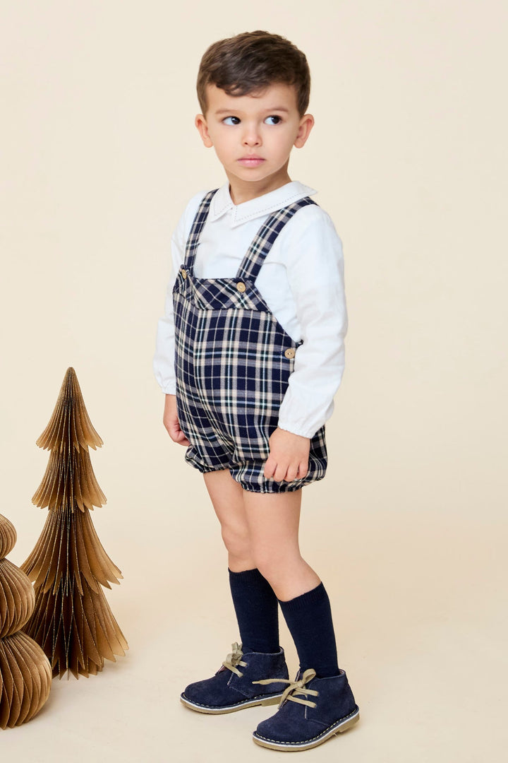 Martín Aranda "Ezra" Shirt & Navy Tartan Dungaree Romper - Millie and John