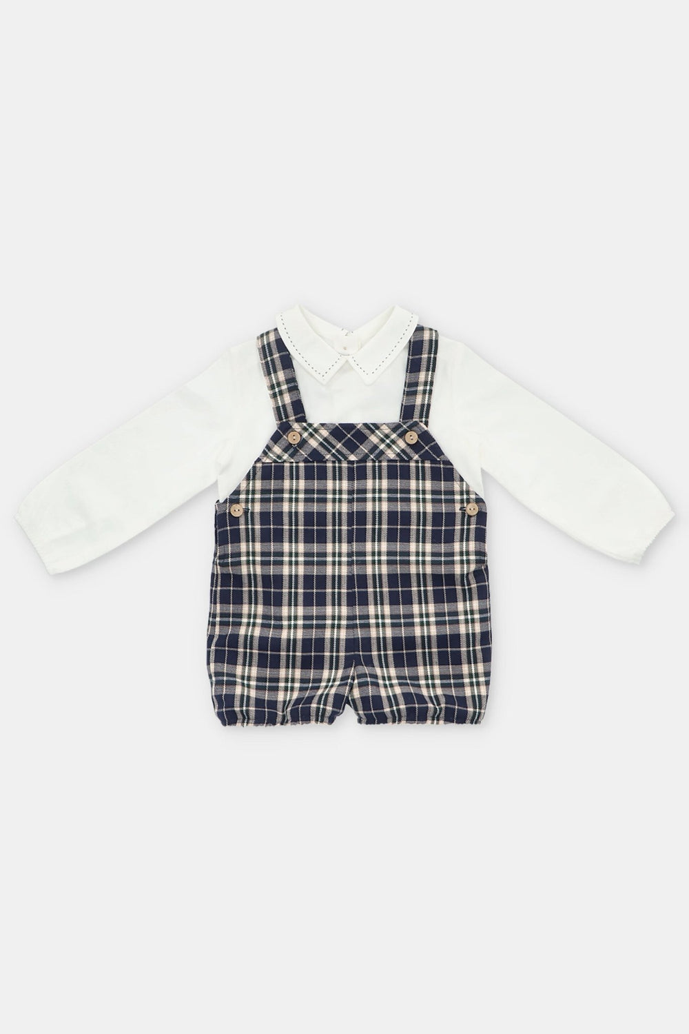 Martín Aranda "Ezra" Shirt & Navy Tartan Dungaree Romper - Millie and John