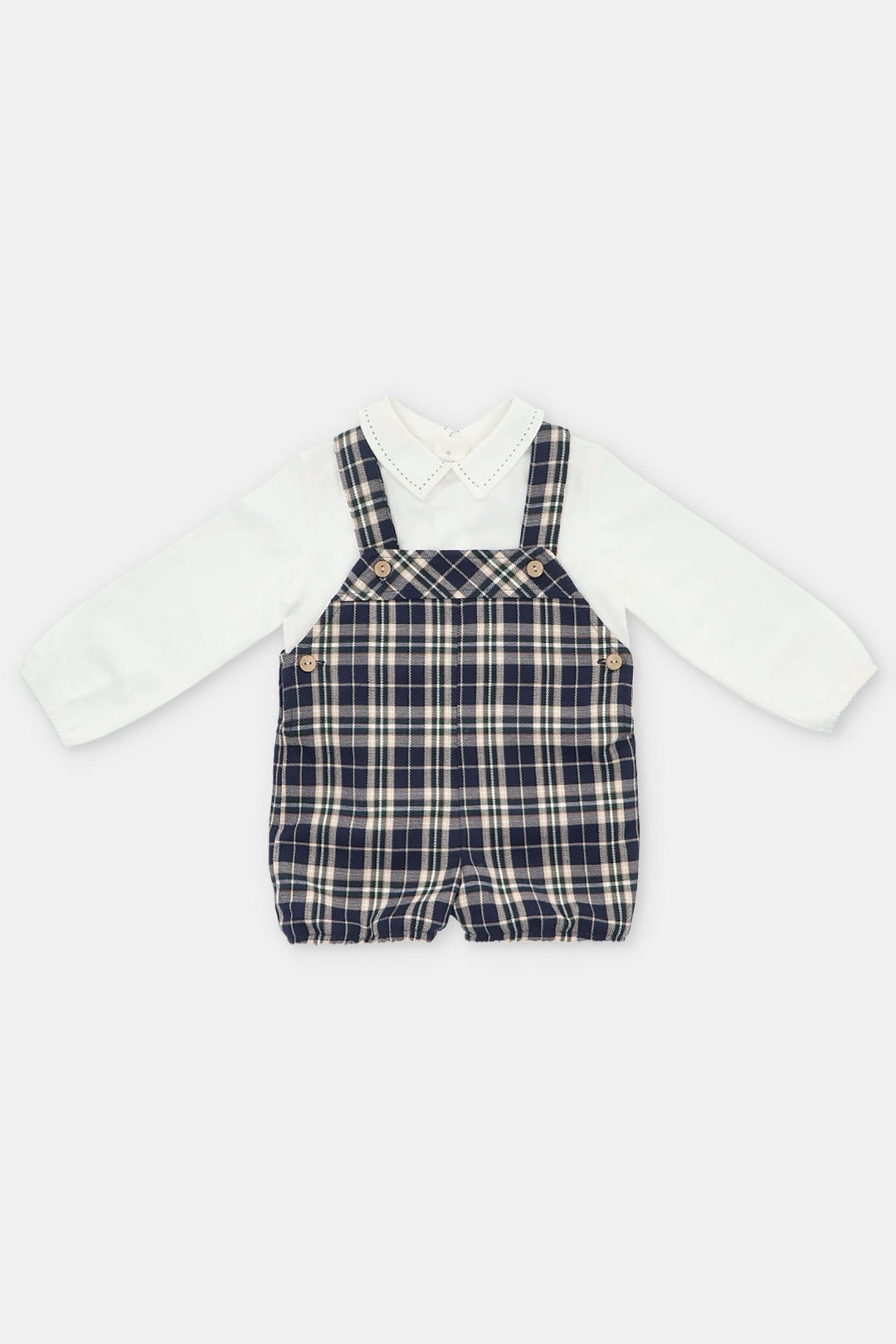 Martín Aranda "Ezra" Shirt & Navy Tartan Dungaree Romper - Millie and John