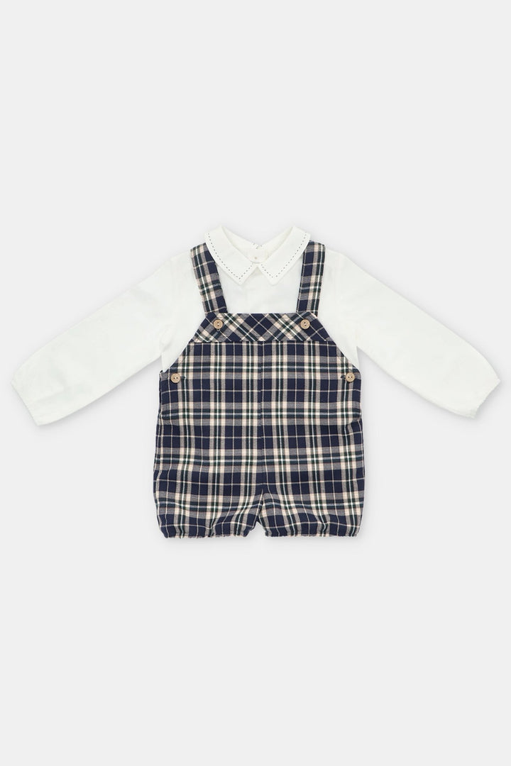Martín Aranda "Ezra" Shirt & Navy Tartan Dungaree Romper - Millie and John