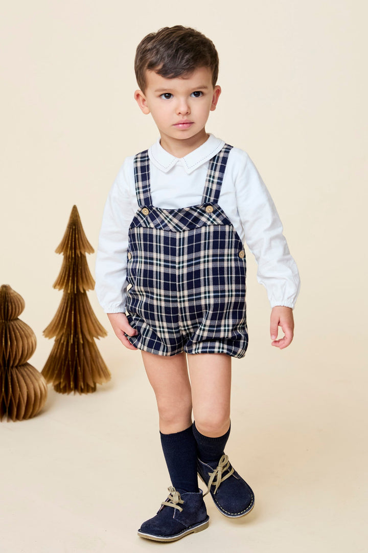 Martín Aranda "Ezra" Shirt & Navy Tartan Dungaree Romper - Millie and John