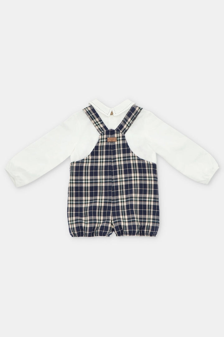 Martín Aranda "Ezra" Shirt & Navy Tartan Dungaree Romper - Millie and John