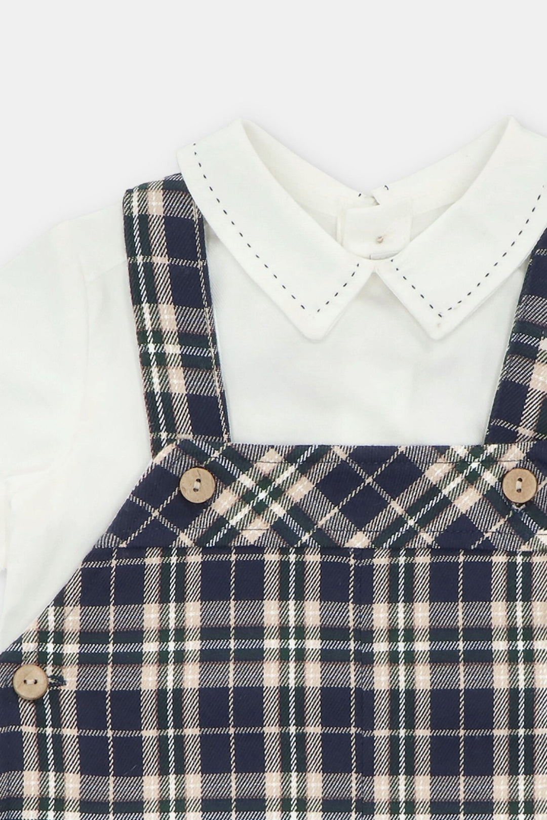 Martín Aranda "Ezra" Shirt & Navy Tartan Dungaree Romper - Millie and John